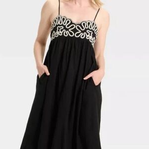 Black Spaghetti Strap Maxi Dress with White Embroidered Bust
